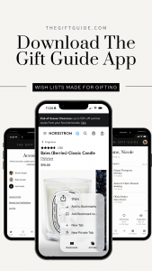 The Gift Guide app shown on three phones, with the message Wish Lists Made for Gifting.